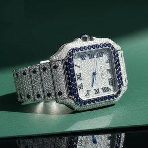 Reloj de Lujo con Bisel de Diamantes Azules, Esfera Plateada Cuadrada con Números Romanos, Automático, Estilo Hip Hop, Joyería Premium para Hombre - Product Image 2