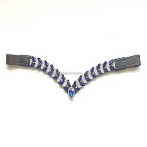 Diadema para Caballo Personalizada con Cristales Azules Zafiro en Forma de Gota, Diseño Brillante en Forma de V, Diadema de Cuero Negro Marrón para Caballo - Product Image 5