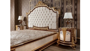 Luxury Baroque Solid Teak Wood Bedroom Set Gold Carved King Bed Mirrored Wardrobe 2 Nightstands <b>Dressing</b> Table Furniture - Product Image 2