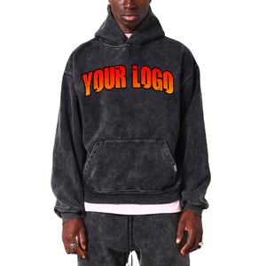 Jersey personalizado de 100% algodón con estampado de pantalla, Sudadera con capucha cuadrada en blanco de gran tamaño, sudaderas con capucha de lavado ácido Vintage para hombre, sudaderas de gran tamaño - Product Image 1