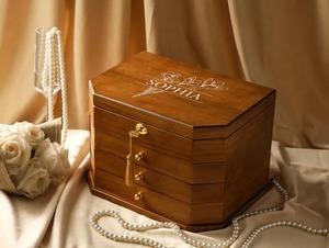 Boîte à bijoux décorative en bois fait main avec incrustation de nacre, motif floral gravé, design moderne et luxueux, organiseur de rangement pour accessoires - Product Image 2