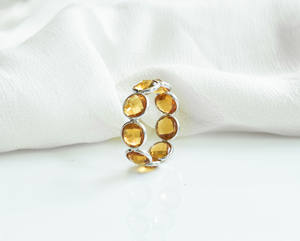 Golden Solstice Checkerboard Natural "Citrine'' Eternity <b>Statement</b> <b>Ring</b> In 925 Sterling <b>Silver</b> For Trendy Look & Daily Wear - Product Image 1