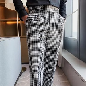 Pantalon de Costume Formel Mi-Long pour Homme Britannique, Motif Pied-de-Poule, Tissu Peigné, Idéal pour le Bureau, les Événements Sociaux, les Mariages et les Tenues Décontractées - Product Image 5
