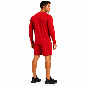 Custom Men Long Sleeve T Shirt and Shorts Set <b>Athletic</b> Raglan Top Elastic Waist Short Set Solid Color Gym Tracksuit Workout - Product Image 4