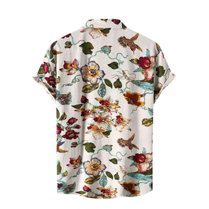 Custom Spring Vacation 100% Polyester Men's Casual <b>Shirt</b> Short Sleeve Floral Hawaiian Beach Design Satin Fabric Eco-Friendly - Product Image 4
