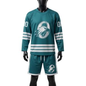 Men Teal White Sublimated <b>Ice</b> Hockey Jersey Shorts Set Polyester V Neck Printed Athletic Sportswear Match Performance Apparel - Product Image 1