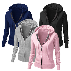 Sudadera con capucha y cremallera para mujer, diseño moderno, color gris sólido, manga larga, tejido de algodón transpirable, algodón puro. - Product Image 6