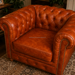 Classic Single Seater Chesterfield Leather Sofa Handcrafted Upholstery Rolled Arms Solid Wood Legs Luxury Apartment Outdoor - Product Image 4