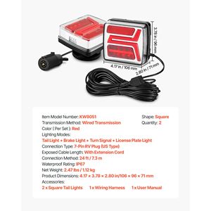 2 feux arrière LED 12V carrés magnétiques certifiés DOT, étanches, pour remorque, avec kit d'éclairage de plaque d'immatriculation, fonctions Stop, Frein et Clignotant, État neuf - Product Image 4