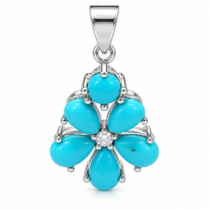 <b>Turquoise</b> Flower Pendant Natural <b>Turquoise</b> Center 925 Sterling Silver Rhodium Plated Prong Set Classic Women's Jewelry for - Product Image 5