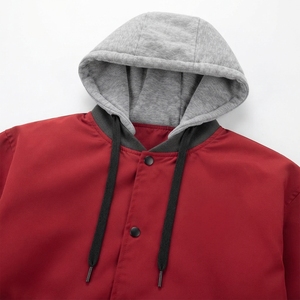 <b>Men's</b> Red Varsity <b>Jacket</b> With Hood Plus Size Casual Thick Polyester Wadding Autumn Wear Loose Fit Regular Sleeve Solid Color - Product Image 6