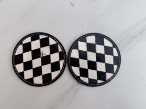 Latest Collection Hand Tooled Leather Tea <b>Coasters</b> Checkers Design <b>Black</b> Colour Handmade Vintage Style Mats For Table Decoration - Product Image 5