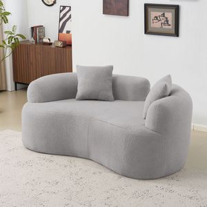 Divano a Due Posti Curvo Grigio da 66,93 Pollici, in Tessuto Teddy Velvet con Spugna a Compressione Totale, Nessun Montaggio Richiesto per Uso in Soggiorni Compatti - Product Image 4