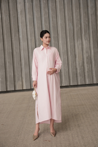 เดรสเชิ้ตมิดิสไตล์ลำลอง คอสูง แขนยาว เรียบง่าย ระบายอากาศได้ดี ผ้าป๊อปลิน 100% ผ้าฝ้าย ติดกระดุมด้านหน้า ผ่าข้าง ใส่ได้ในฤดูร้อน - Product Image 3