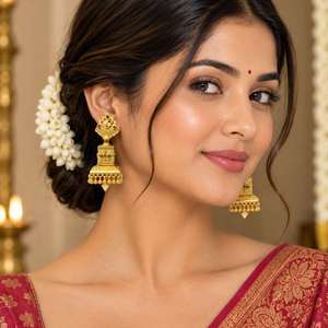 Vente en gros de boucles d'oreilles Jhumka plaquées or 14K18K24K, ensemble de boucles d'oreilles Jhumka de conception traditionnelle pour mariage, boucles d'oreilles de mode pour mariée - Product Image 3
