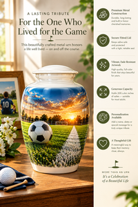 Urne funéraire en métal pour cendres humaines, adulte, commémorative, football, sport, design personnalisé, style américain, durable - Product Image 3