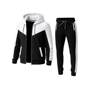 High Quality Men’s Black <b>White</b> Contrast <b>Tracksuit</b> Hoodie Jogger Set Casual Sportswear Gym Running Suit High Quality Wholesale - Product Image 2