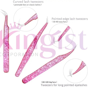 Stainless Steel Eyelash Extension Tweezers <b>Set</b> with <b>Pink</b> and Gold Fiber Tips Anti-Magnetic & Durable for Volume Lash Extensions - Product Image 4