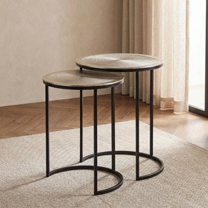 Brushed Metal Modern Nesting Coffee <b>Tables</b> With <b>Marble</b> Top Contemporary Living Room Furniture - Product Image 1