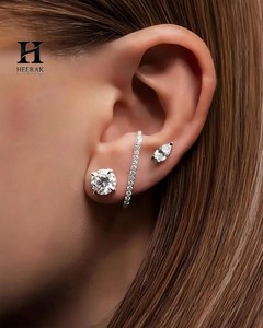 Pendientes de Diamantes Cultivados en Laboratorio Personalizados, Oro de 14K, Pendientes Largos Minimalistas con Barra, para Mujer, Diamante de Corte Brillante Redondo - Product Image 3