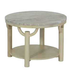 Mesa de Centro de Lujo para Sala de Estar, Base Redonda de Madera Sólida con Tapa de Mármol Natural Multicolor Sawar - Product Image 3