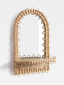 Handcrafted Rattan Woven Wall Shelf <b>Mirror</b> with Decorative <b>Arched</b> Frame and Storage Ledge for Bedroom <b>Bathroom</b> Home Decor - Product Image 2