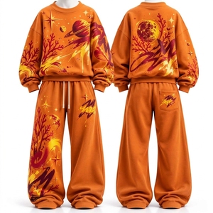 Ensemble de survêtement pour femme avec sweat-shirt imprimé cosmique orange et pantalon large, style streetwear galaxie, décontracté, deux pièces, mode ONEAPEX Apparels - Product Image 1