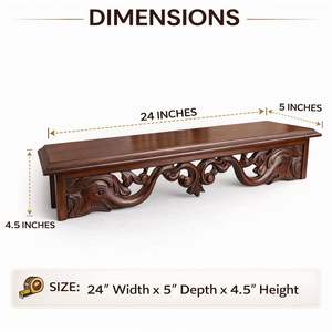 Étagère murale en bois artisanale |   Étagère murale décorative en bois massif pour salon, chambre, mandir et bureau - Product Image 2