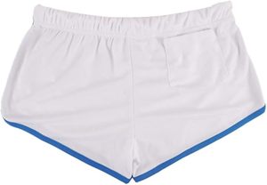 Shorts en maille décontractés pour hommes, couleur unie blanche avec bande latérale bleue, taille à cordon de serrage, respirants - Product Image 2
