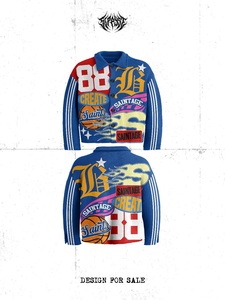 Camisa Chaqueta de Punto Reversible Saintage para Hombre, Diseño de Parches Estilo Urbano, Azul y Negro, Logotipo de los 88 Saints, Cuello Camisero - Product Image 3