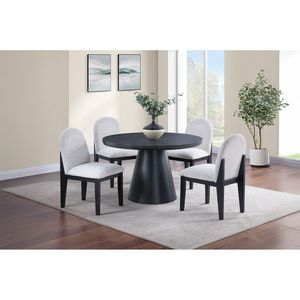 4pc <b>White</b> Finish Fabric <b>Dining</b> <b>Table</b> and 1pc <b>Round</b> <b>Table</b> with Cone Base 5pc <b>Dining</b> Set Featuring Plush Seats and Side Chairs - Product Image 1