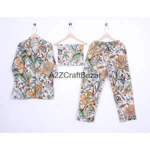 Elegante y Romántico Conjunto de Pijama de 2 Piezas para Mujer, 100% Algodón, Suave y Transpirable, Estampado Floral, Mangas Largas, Cintura Elástica, Secado Rápido - Product Image 1
