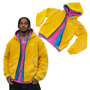 Sudadera con capucha para hombre personalizada, de 460 g/m² de alto gramaje, con lavado ácido, de alta calidad, con forro polar, triple cremallera, corte holgado y corto, con lavado vintage - Product Image 1