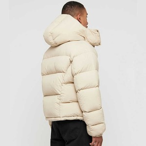 Mens Beige Hooded Puffer <b>Jacket</b> Windproof Thick Zipper Casual Winter Outerwear Custom <b>Waterproof</b> Warm <b>Padded</b> Front 340g Apparel - Product Image 2