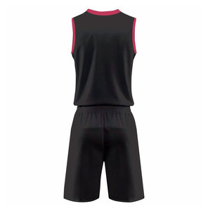 Ensemble d'uniformes de basketball pour hommes, noir avec bordure rose, maillot sans manches et short, 100 % polyester, évacuation de l'humidité, coupe classique - Product Image 2