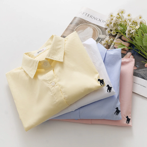 Camisa de manga larga con estampado de lazo para mujer, blusa tejida holgada con cuello de camisa, top informal de primavera - Product Image 3