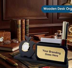 Elegant Analog Office Table Phone Holder Luxury Quartz Type Wooden Pen Stand Customized Desktop Decoration Gift for Employees - Product Image 4