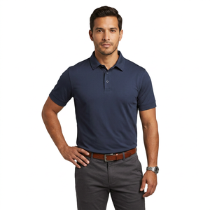 Men's Solid Navy <b>Blue</b> Short Sleeve <b>Polo</b> <b>Shirt</b> Regular Fit Casual Woven Fabric Button Design - Product Image 2