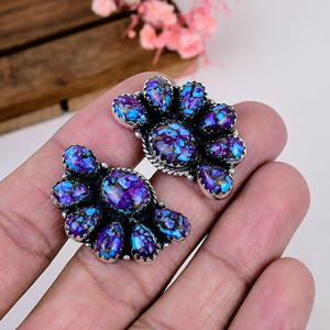 <b>Blue</b> Purple Turquoise <b>Stud</b> <b>Earrings</b>, 925 Sterling Silver Boho Southwestern Jewelry, Natural Gemstone Gift for Her - Product Image 4