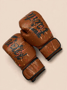 Gants de boxe en cuir véritable marron avec motif éclaboussures, fermeture auto-agrippante, protection UV, imperméables, séchage rapide, antidérapants pour la boxe - Product Image 3