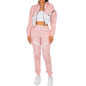 Fournisseur direct d'usine, ensemble de survêtement pour femmes en tricot décontracté 100% coton de haute qualité, pour l'hiver, la salle de sport, l'entraînement - Product Image 1