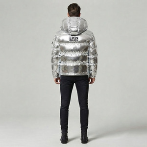 2027 Winter Men Metallic Silver Puffer Jacket Shiny Hooded <b>Bubble</b> <b>Coat</b> Thick Quilted Warm Jacket Custom OEM Wholesale - Product Image 4