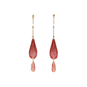 Fashion Drop Earrings with Long Zircon Studded Ruby Accents - Product Image 2