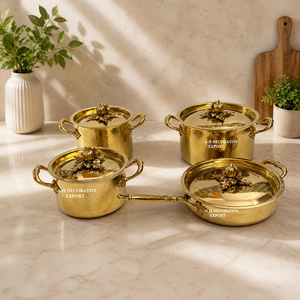 Handcrafted Hammered Gold <b>Cookware</b> <b>Set</b> Premium Casserole Pots and Frying Pan with Pumpkin Lids Professional Export Quality - Product Image 1