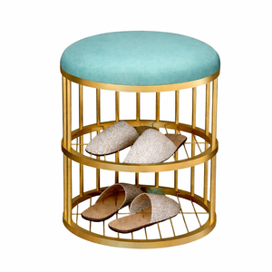 Pouf ottoman de luxe en métal avec coussin en velours, finition dorée, rond, avec rangement, pour salon, chambre, hôtel - Product Image 5