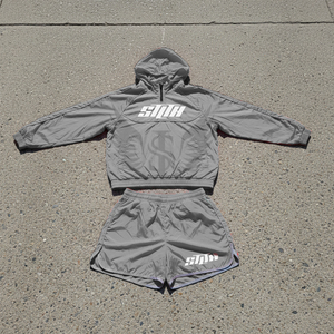 OEM Windbreaker <b>Wind</b> <b>Breaker</b> Sets Windproof Men Custom Polyester Tracksuit Zipper Hoodie and Shorts Two Piece Set - Product Image 2