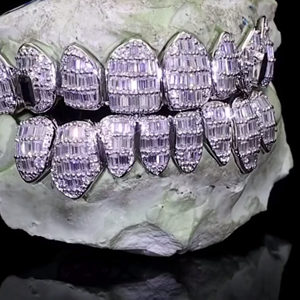 Grillz dentaire Hip Hop personnalisé en argent 925, serti de diamants Moissanite, bijoux dentaires en argent, meilleur prix - Product Image 2