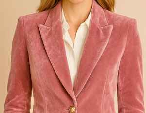 Blazer en velours rose victorien pour femme, veste ajustée style steampunk vintage, mode régence, double boutonnage - Product Image 1
