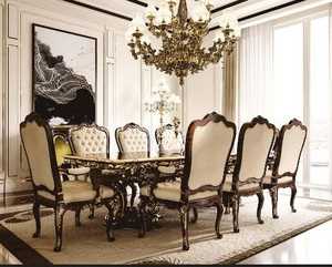 Luxury Hand Curved <b>Dining</b> <b>Table</b> <b>Wooden</b> <b>Dining</b> <b>Table</b> With 8 Chairs Antique Style <b>Dining</b> <b>Table</b> for <b>Dining</b> Room For Home Villa - Product Image 6