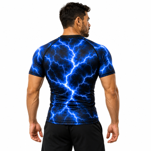 <b>Men</b> Blue Lightning <b>Compression</b> <b>Shirt</b> Short Sleeve Rash Guard Gym Fitness Workout Athletic Base Layer Sportswear Custom Logo OEM - Product Image 4